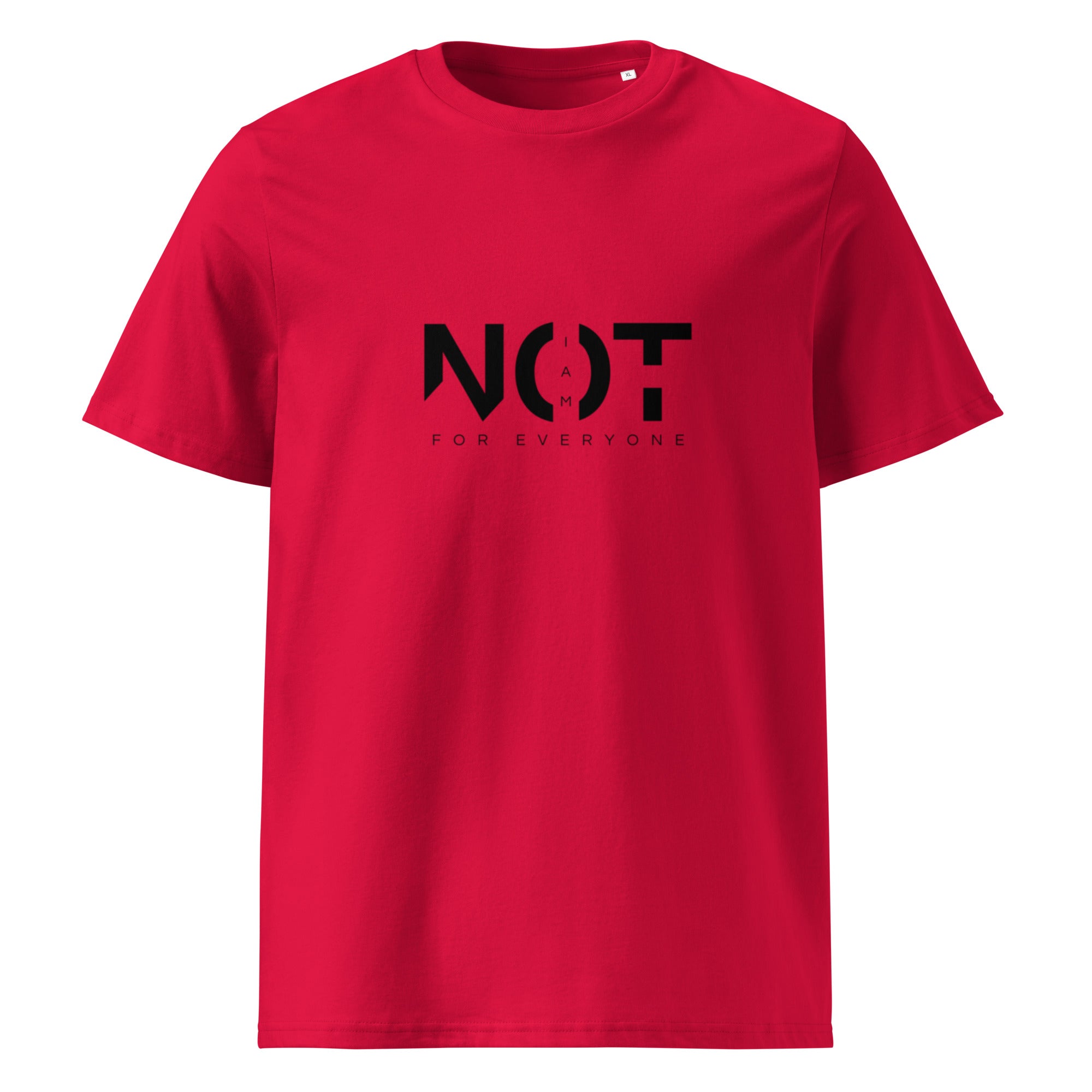 red i am not for everyone womens tshirt displayed on a white background with bold black im not for everyone text across the chest minimal statement streetwear design by iron and velvet 62