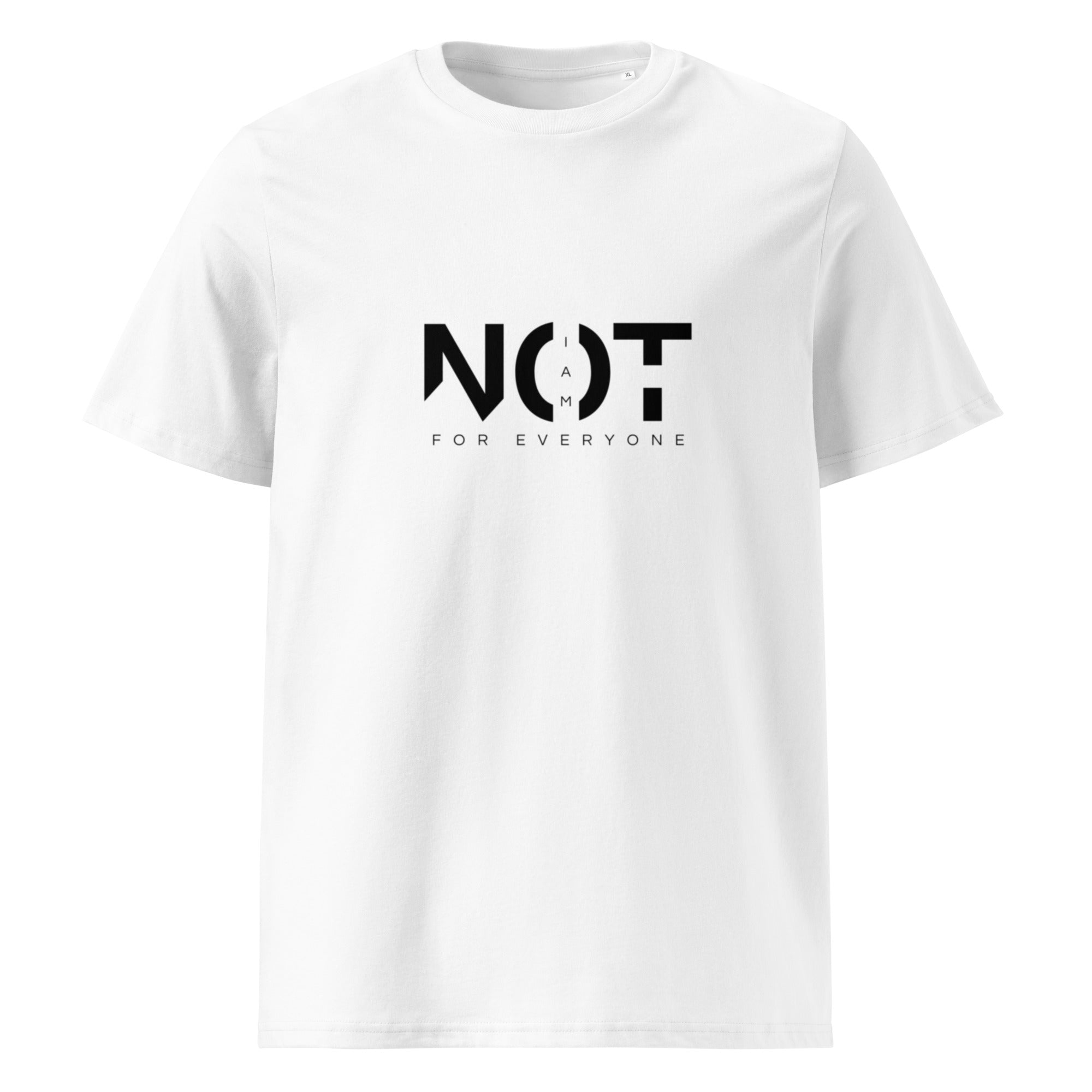 white womens i am not for everyone tshirt displayed on a white background with bold black im not for everyone text across the chest minimal statement streetwear design by iron and velvet 62