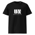 womens black tshirt displayed on a white background with bold white unapologetic text and minimalist logo design across the chest statement streetwear piece design by iron and velvet 62